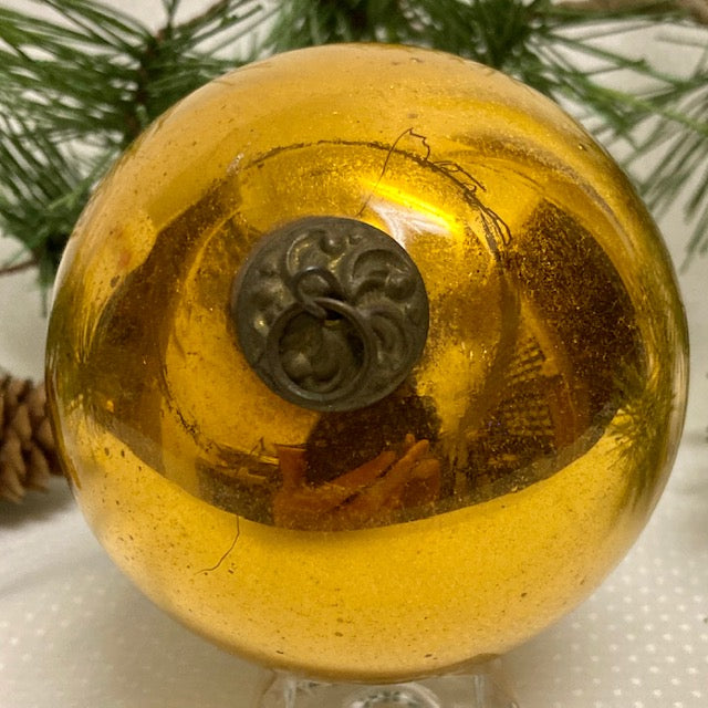 Antique German Gold Kugel Christmas Ornament 3 1/4" Nance Galleries
