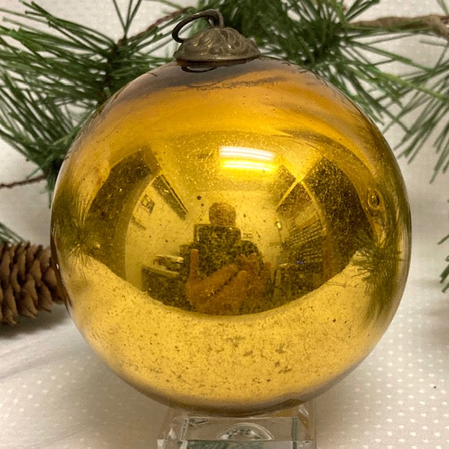 Antique German Gold Kugel Christmas Ornament 3 1/4" Nance Galleries