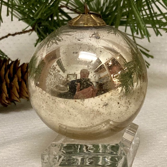 Antique German Silver Kugel Christmas Ornament 2" Nance Galleries