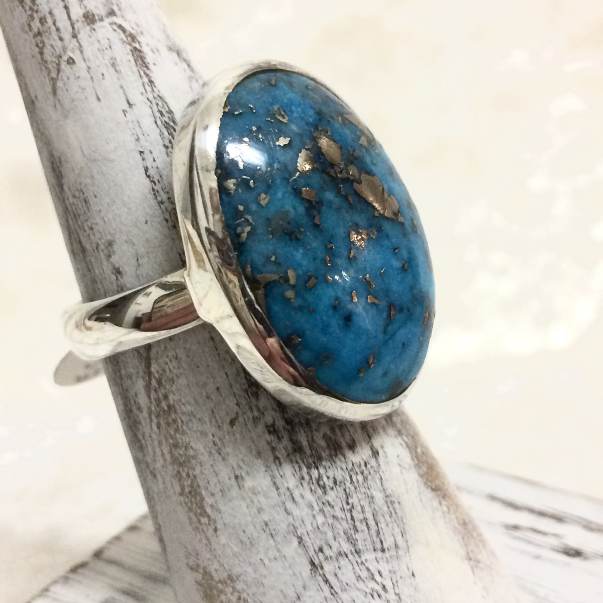 Electric Blue good Turquoise Ring with Pyrite Sparkles - US Size 6