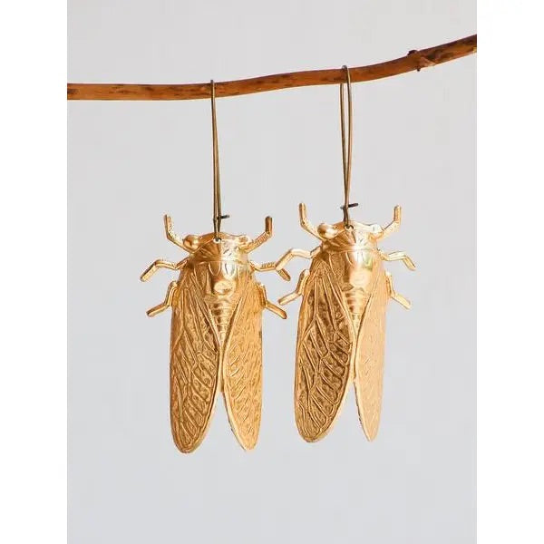 Women Ethnic Enamel Jade Golden Cicada Earring main image 0
