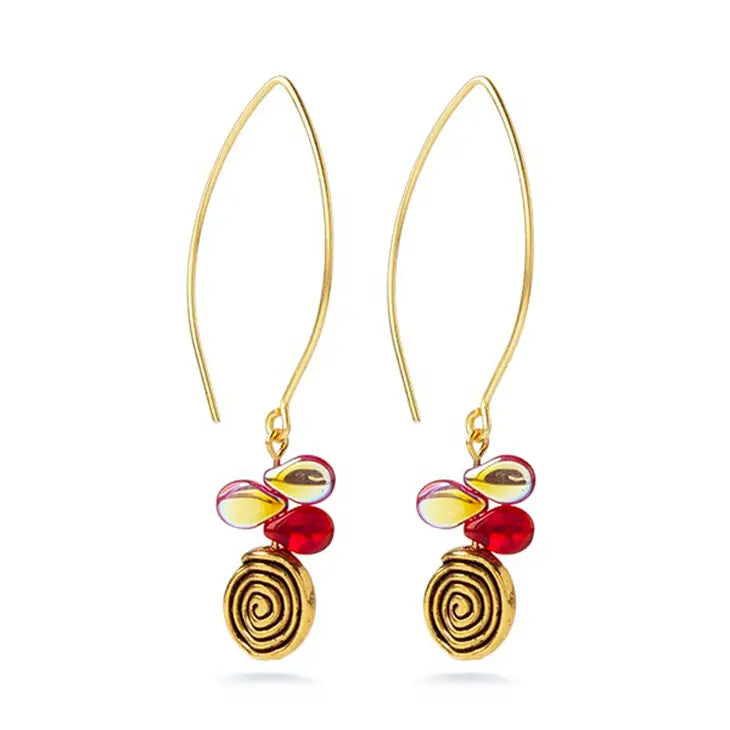Klimt Red Spiral Earrings