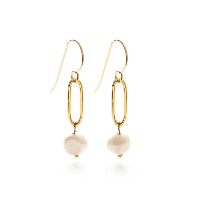 Paperclip Pearl Earrings Short