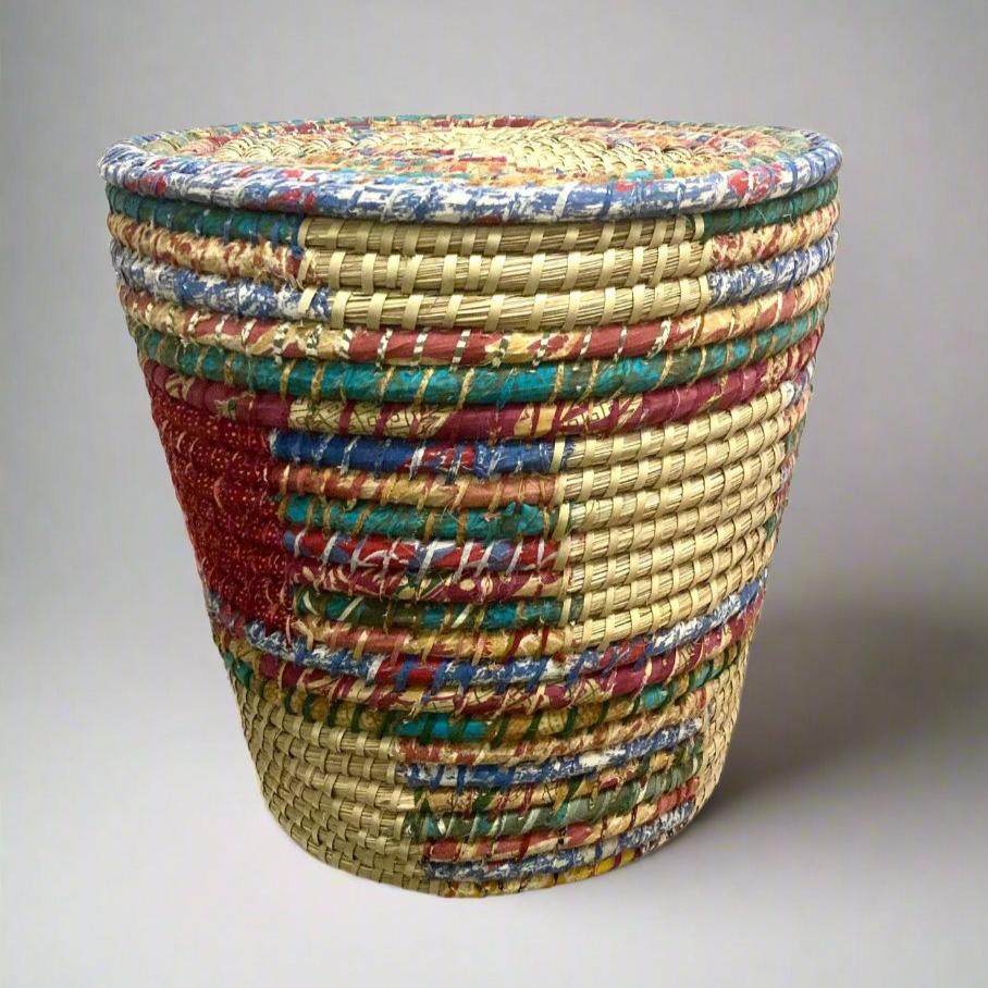 Recycled Sari Lidded Basket Large