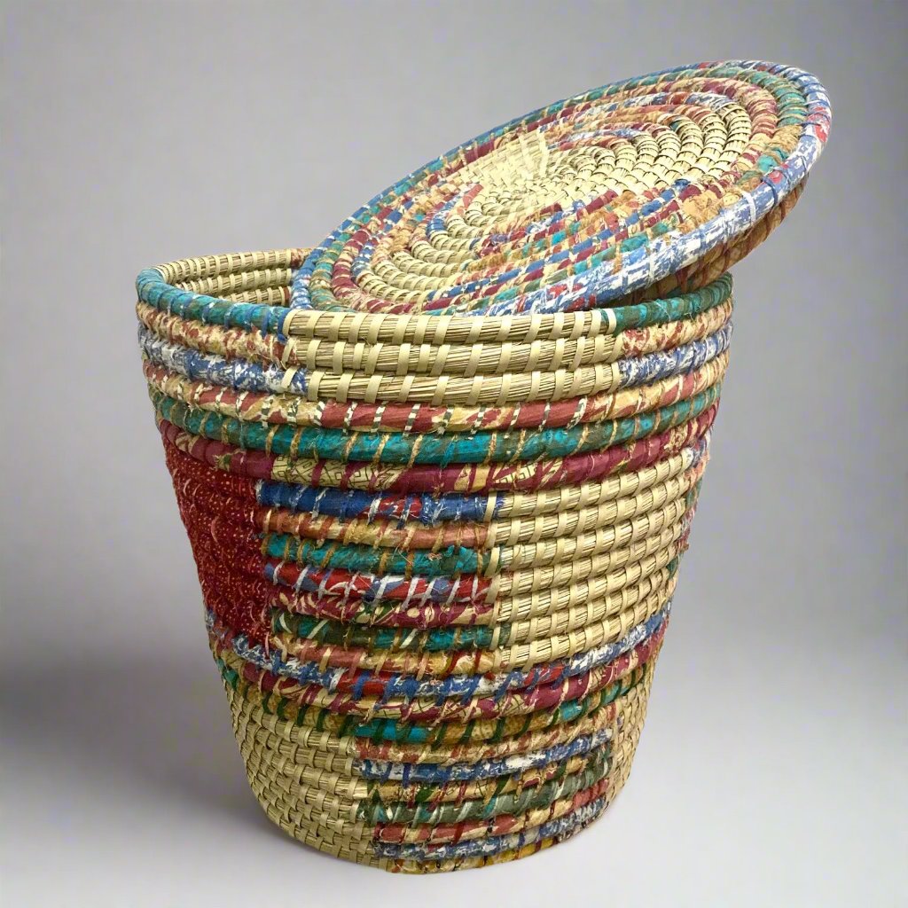 Recycled Sari Lidded Basket Large