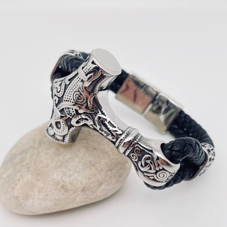 Viking Steel & Leather Bracelet