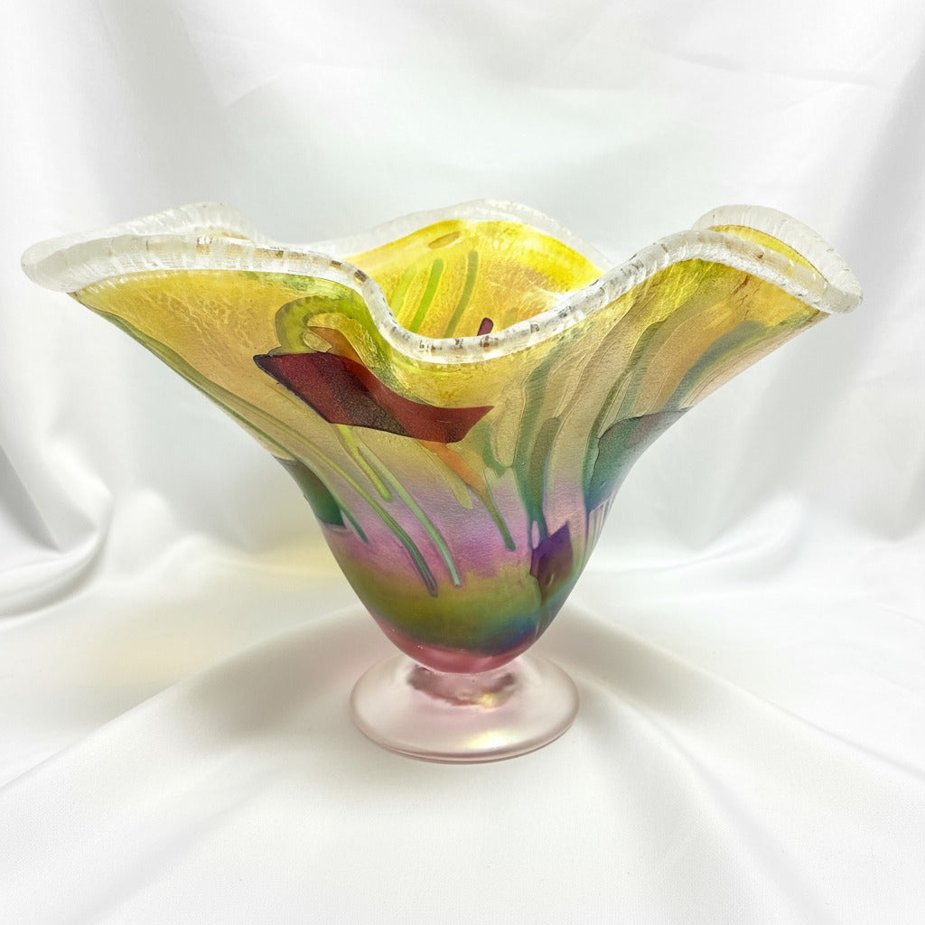 Contemporary Glass Amber Fluted Bowl