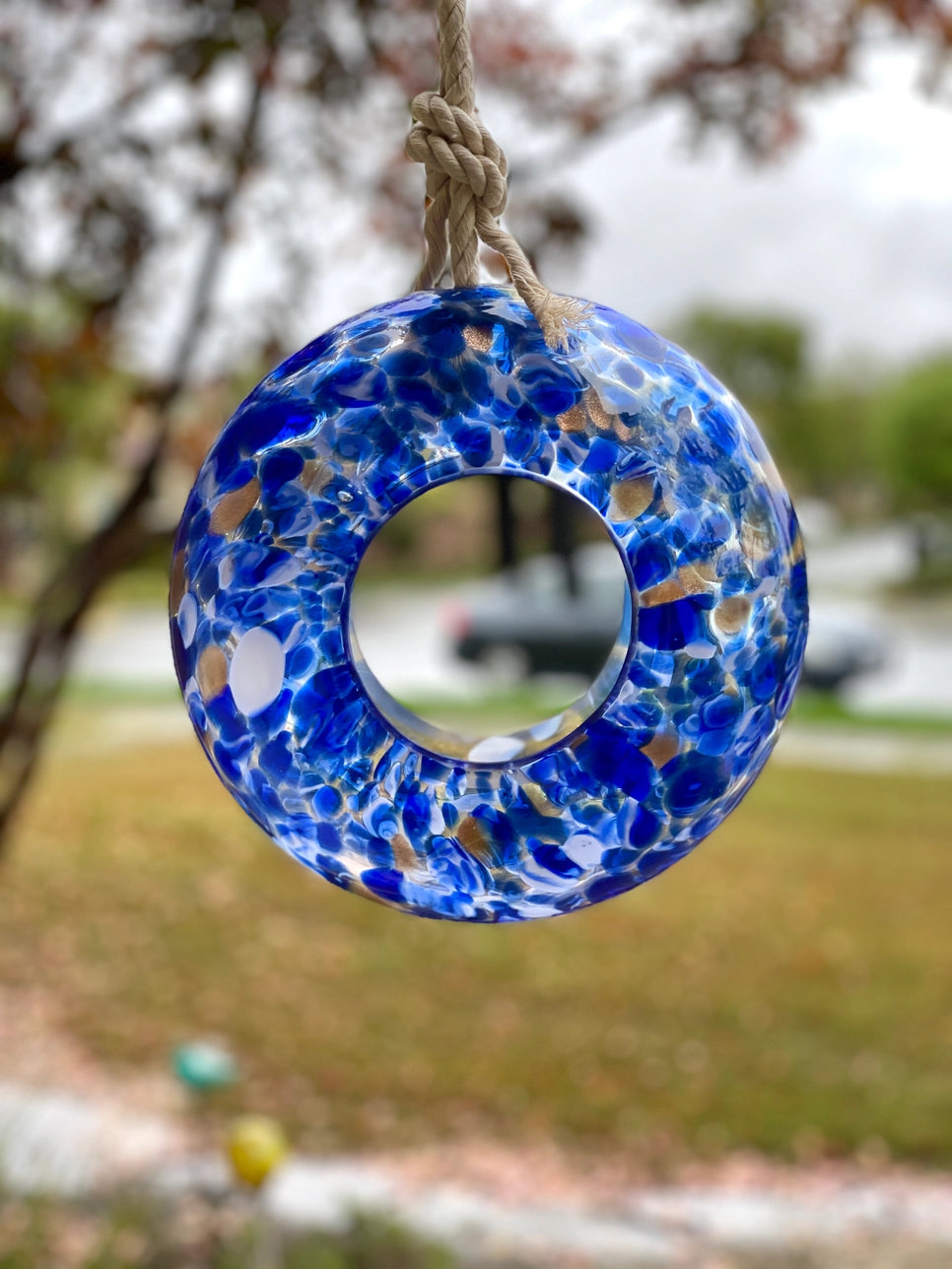 Art Glass Bird Feeder Blue