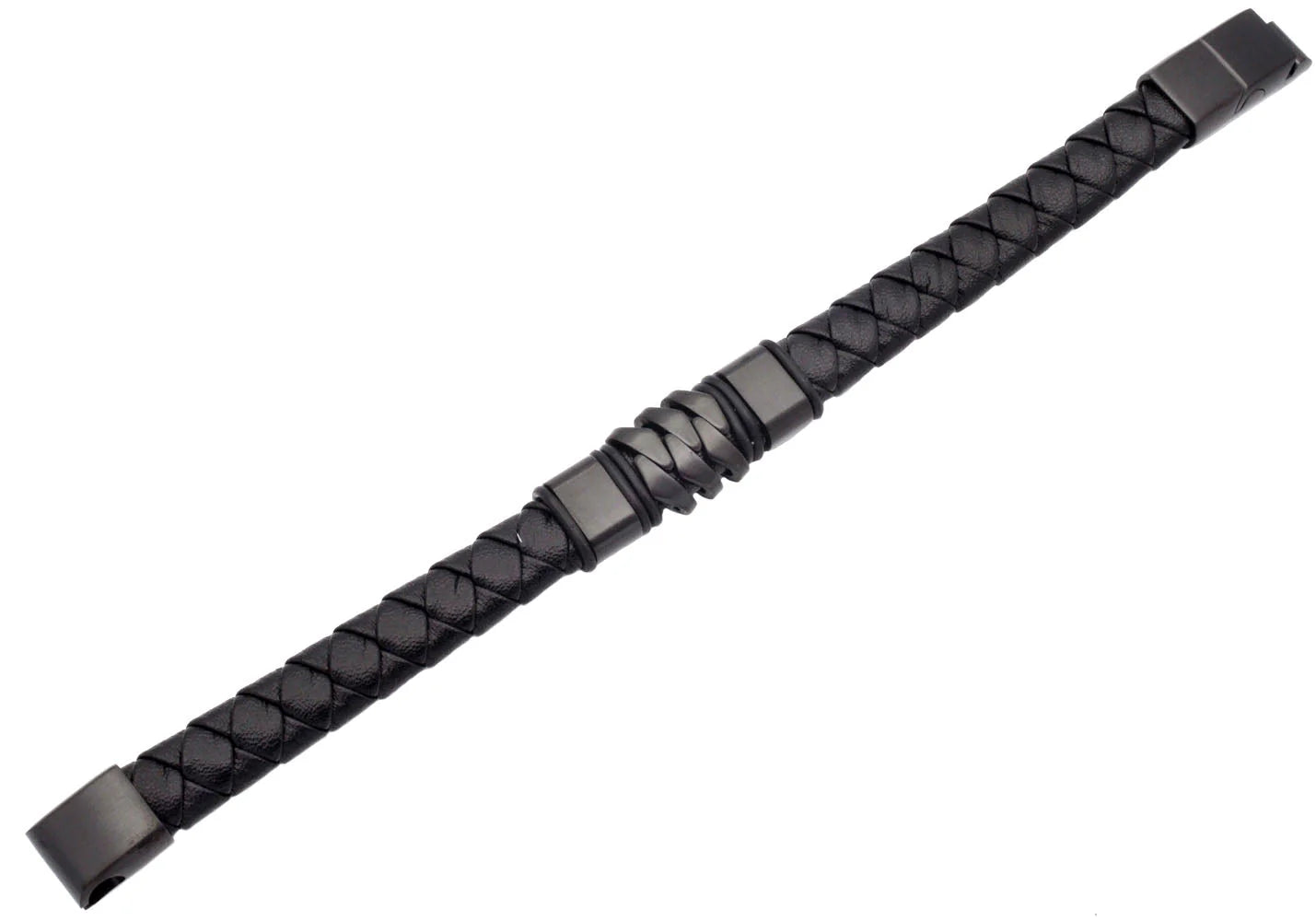 Black Leather & Steel Bracelet