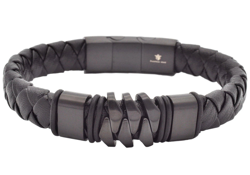 Black Leather & Steel Bracelet