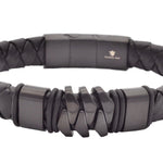 Black Leather & Steel Bracelet