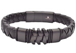 Black Leather & Steel Bracelet