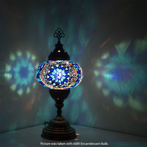 Boho Table Lamp Color Blue Star / White Circle Mosaic