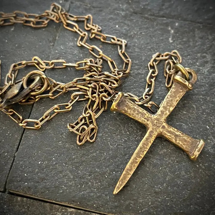 Bronze Nail Cross Necklace