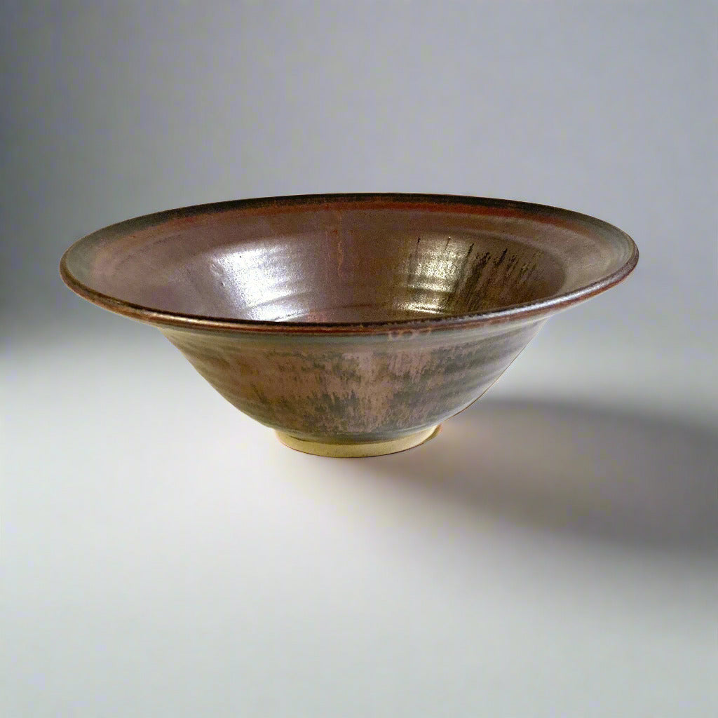 Flaired Glass Accent Stoneware Bowl 12" Ancient Copper