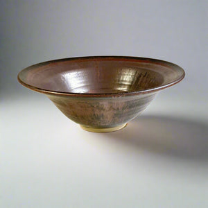 Flaired Glass Accent Stoneware Bowl 14" Ancient Copper