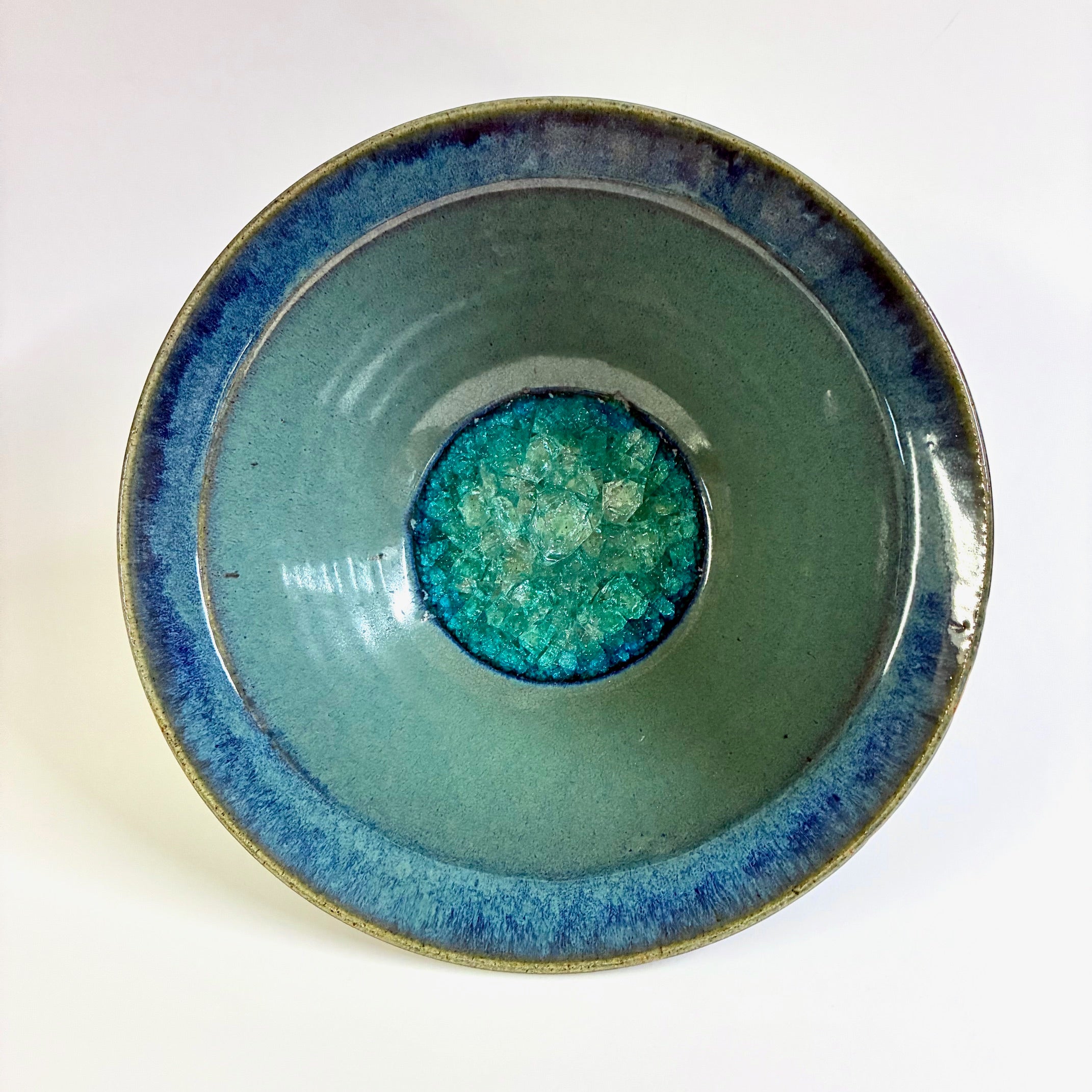 Flaired Glass Accent Stoneware Bowl 10" Rain Garden
