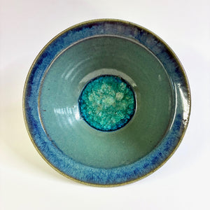 Flaired Glass Accent Stoneware Bowl 10" Rain Garden