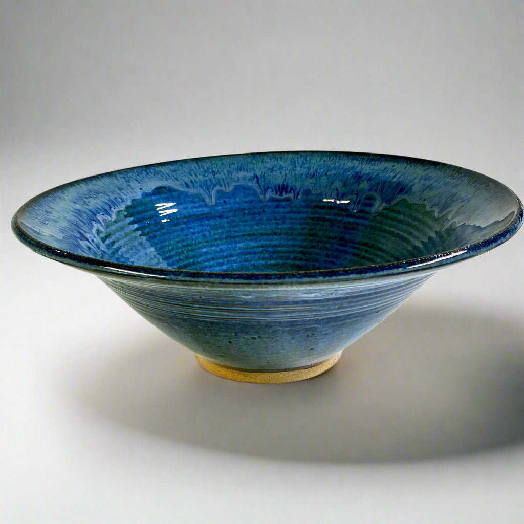 Flaired Glass Accent Stoneware Bowl 14" Starry Night