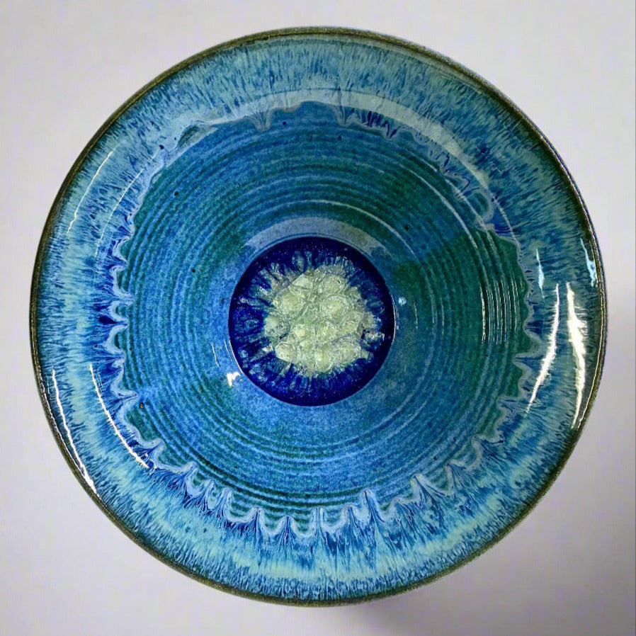 Flaired Glass Accent Stoneware Bowl 14" Starry Night