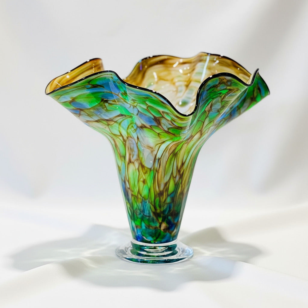 Art Glass Vase - Tall Wave ET Teal 10"
