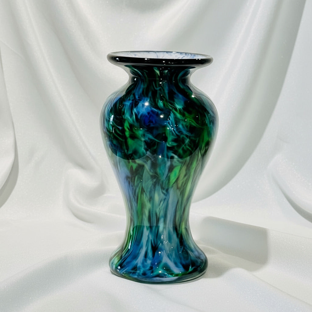 Art Glass Vase - Slender Lady Small Teal Frit 6 1/2"