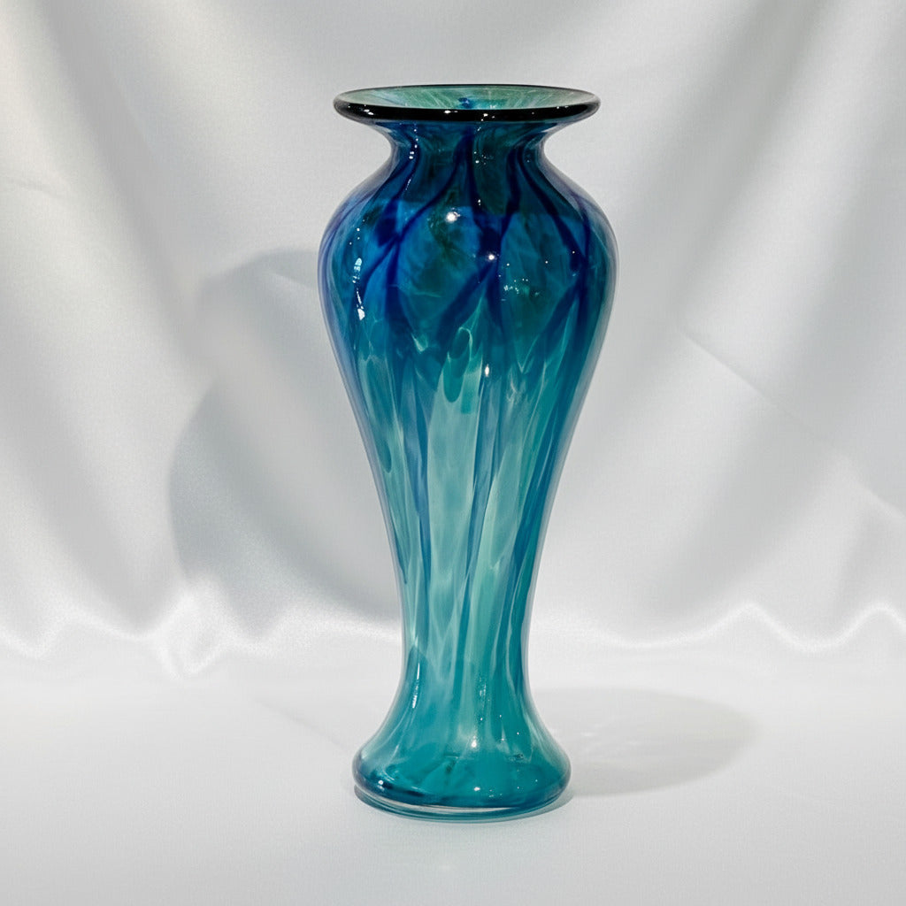 Art Glass Vase - Slender Lady Green / Blue  9.75"
