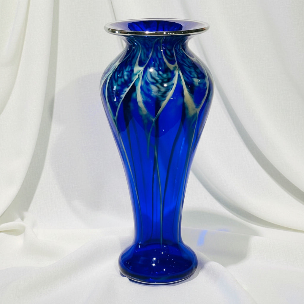 Art Glass Vase - Slender Lady Cobalt Iris  9.75"