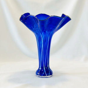 Art Glass Vase - XL Slender Wave Cobalt Iris 14.5"