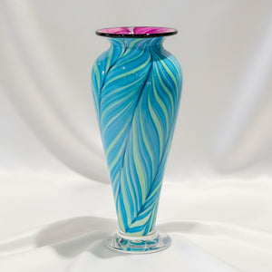 Art Glass Vase - Standard Purple Nile Marine Blue Feather 11"