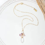 Pearl, Ruby, Pink Moonstone with Rose Quartz Necklace