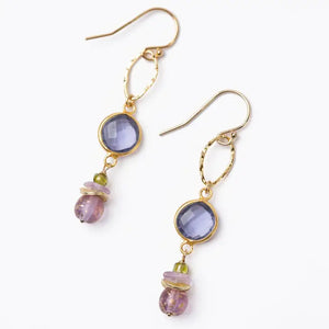 Hydrangea Amethyst, Czech Glass with Tanzanite Quartz Cluster Earrings