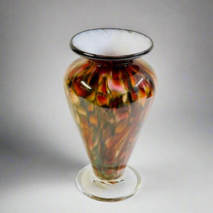 Art Glass Vase - Earthtones & Ruby Red 6.5"