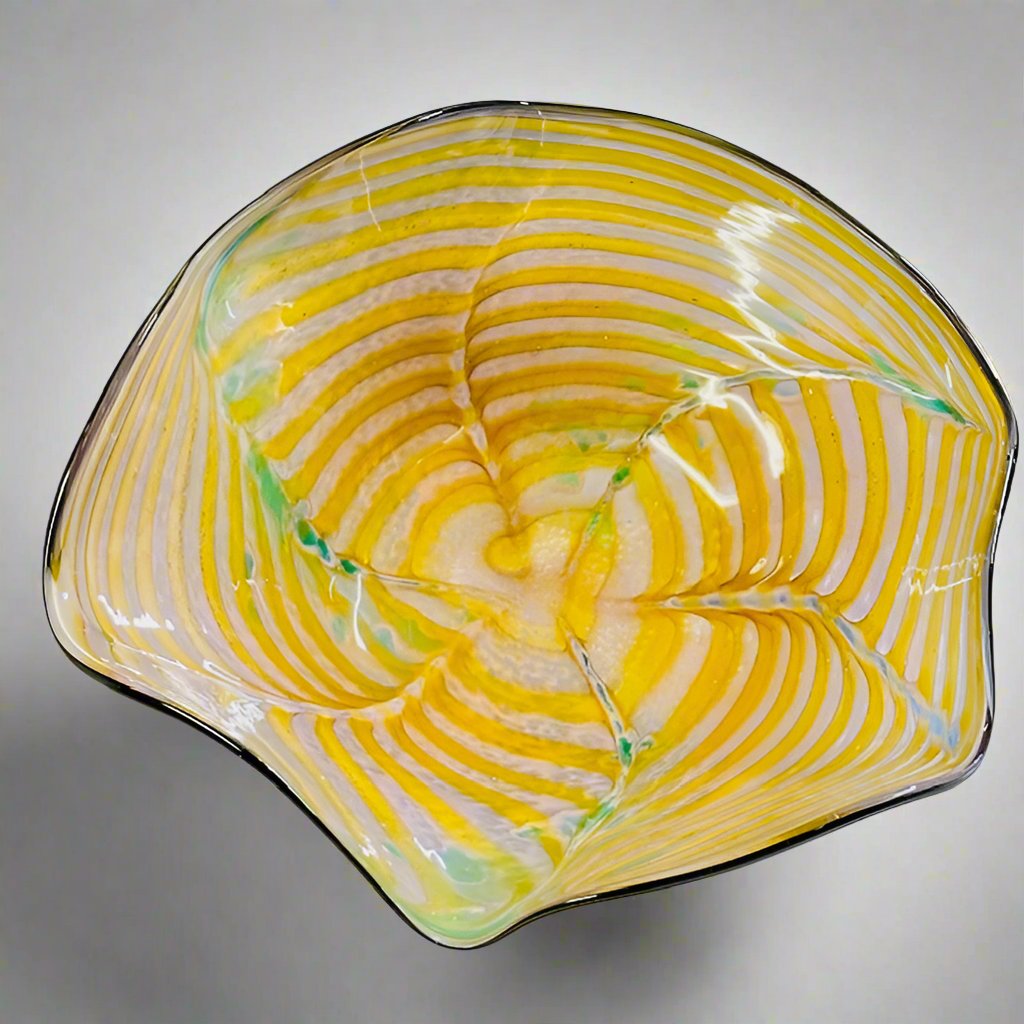 Art Glass Wave Bowl Blue-Green / Topaz-Purple 14"