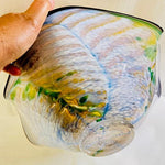 Art Glass Wave Bowl Blue-Green / Topaz-Purple 14"