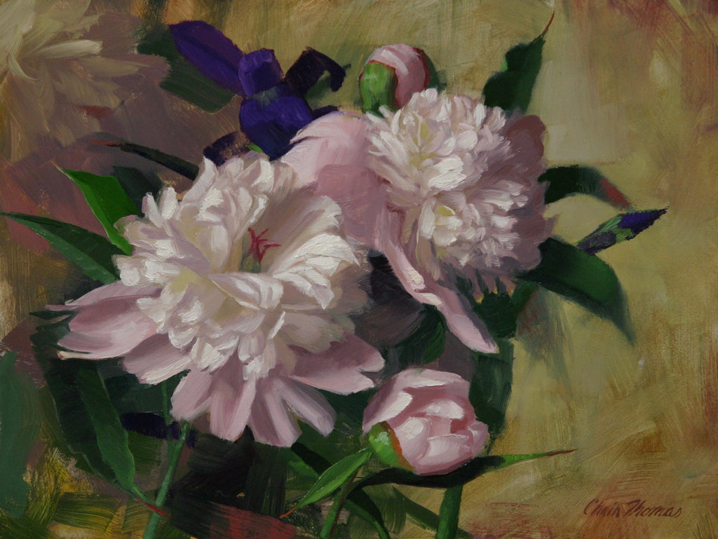 Peonies and Iris Original Oil Painting by Chris Thomas