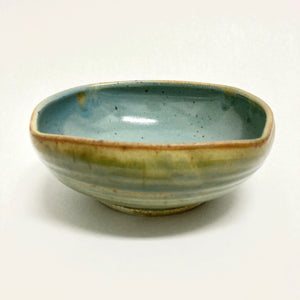 David Voll Stoneware Square Bowl Yellow Ash / Blue