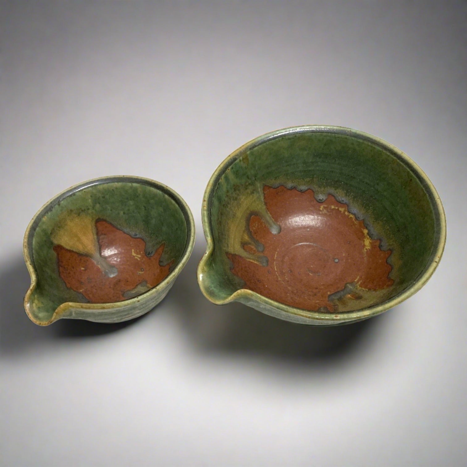 David Voll Stoneware Pouring Bowl set of 2 Rust/Green