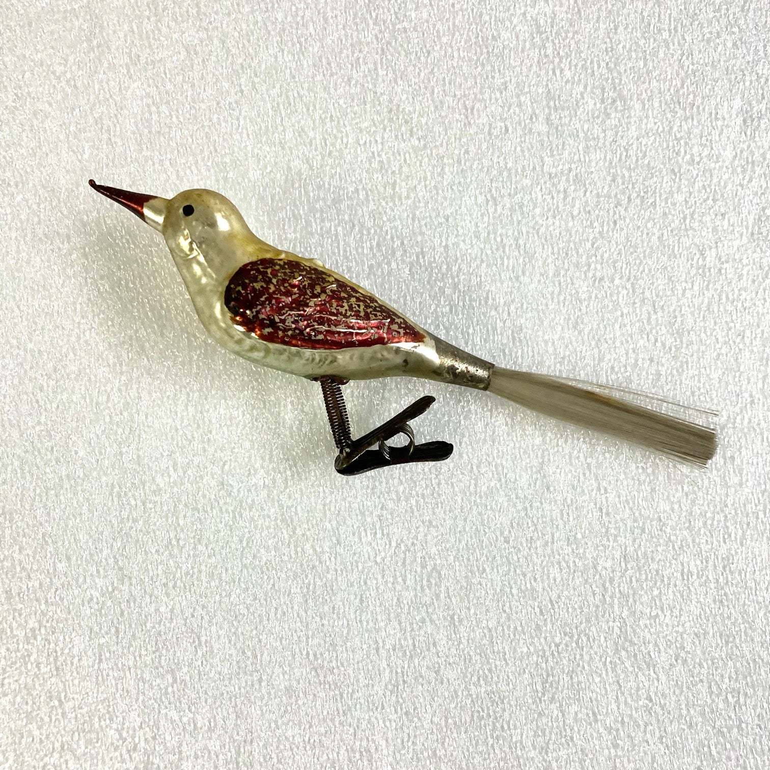 Antique Bird Clip Christmas Ornament 1920's Gold Washed Clip