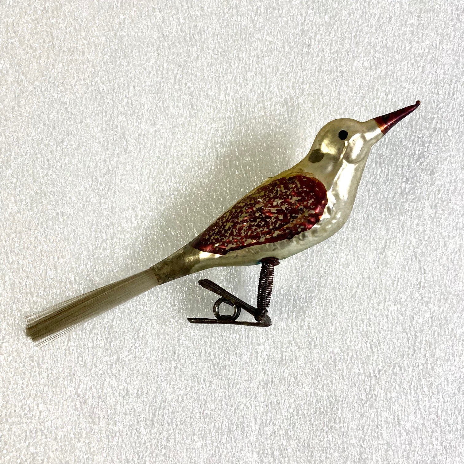 Antique Bird Clip Christmas Ornament 1920's Gold Washed Clip