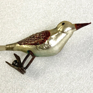 Antique Bird Clip Christmas Ornament 1920's Gold Washed Clip