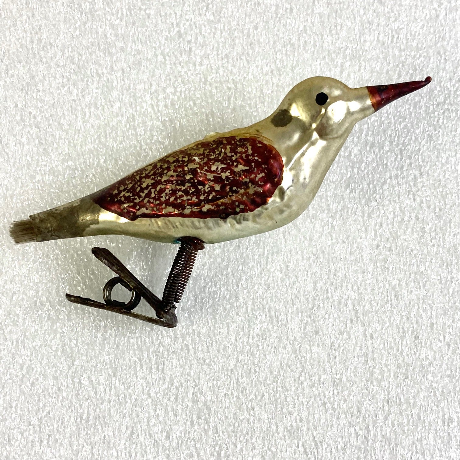 Antique Bird Clip Christmas Ornament 1920's Gold Washed Clip