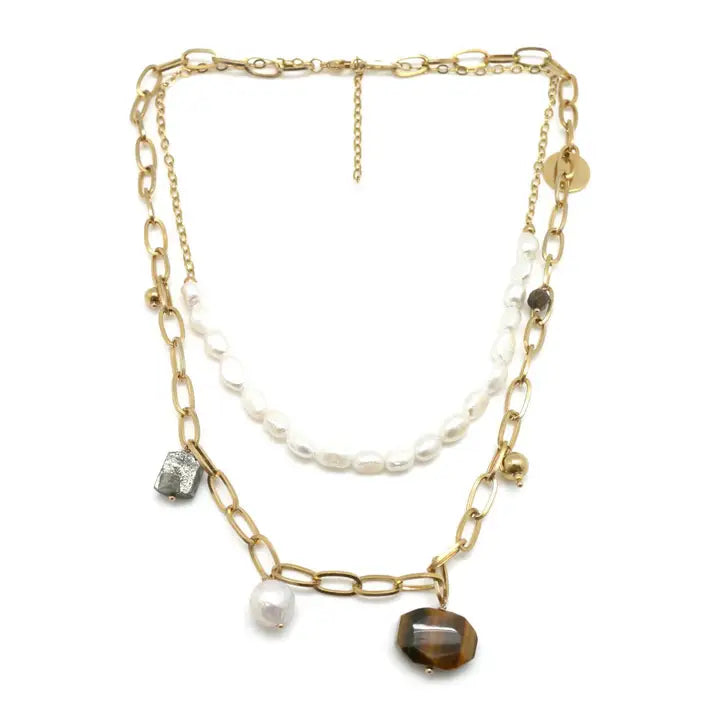 Pearl & Tiger Eye Double Necklace