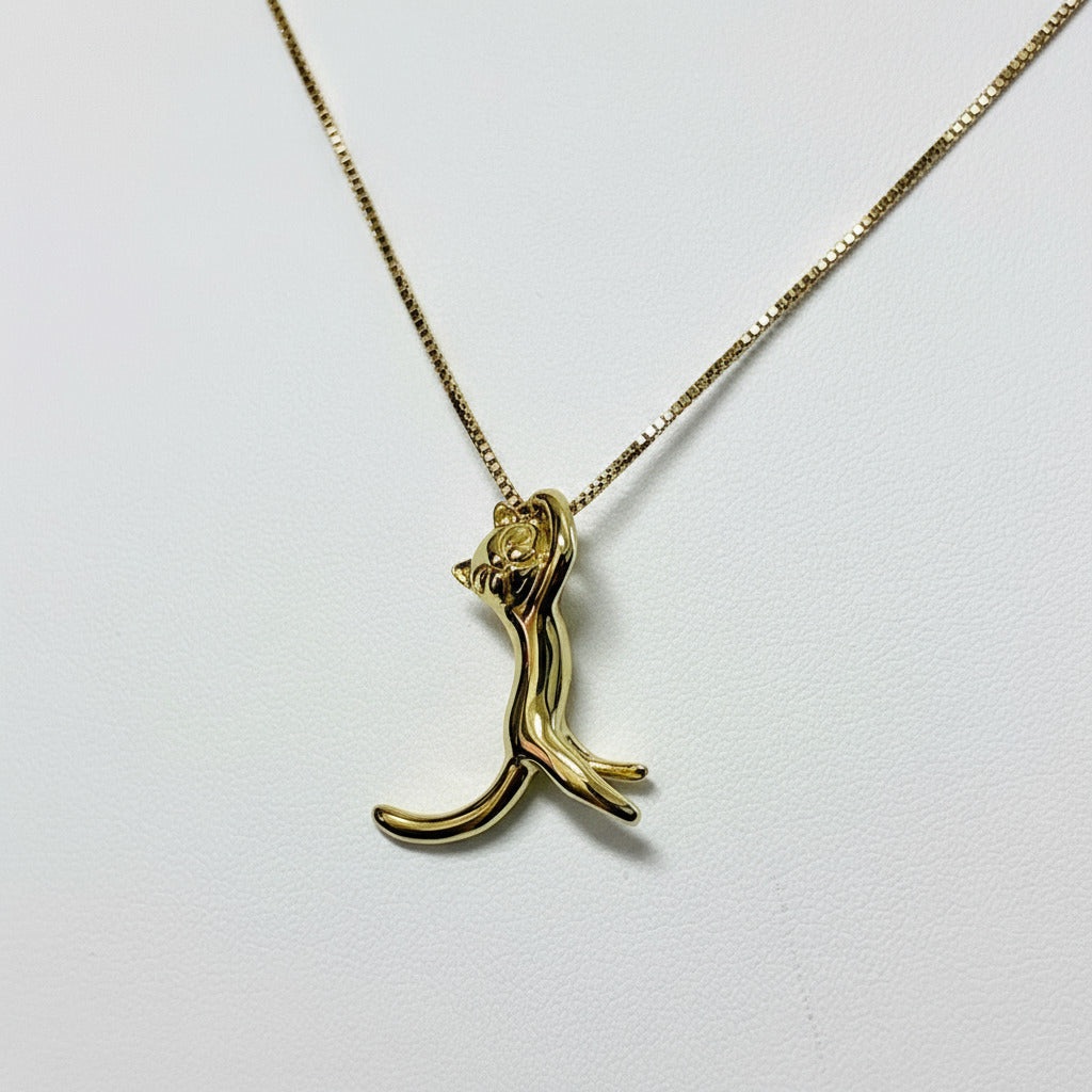 “Just Hang in There” Cat Pendant 18k Gold over Sterling Silver