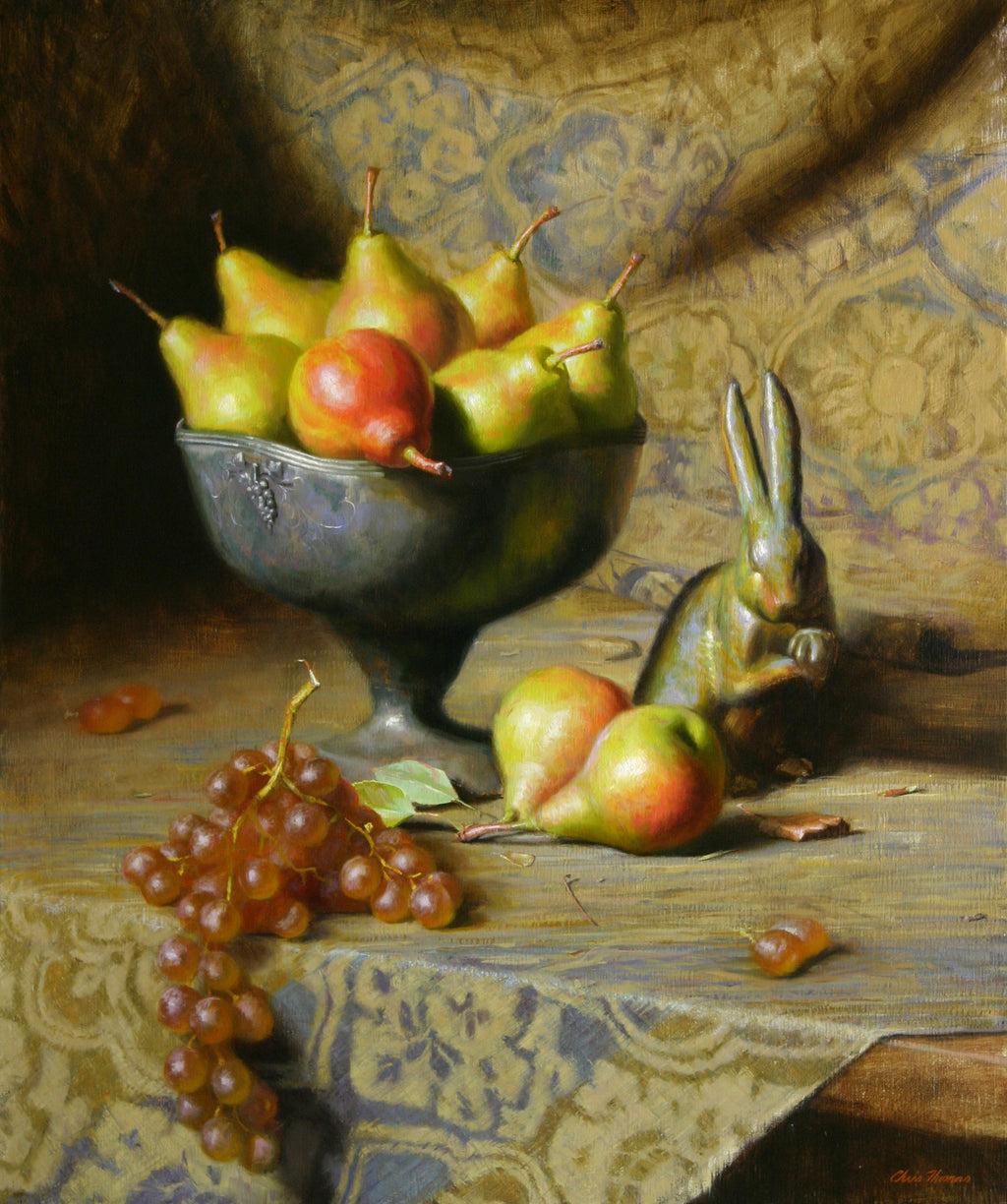 Rabbit and Pears Original Oil Painting by Chris Thomas