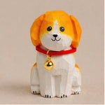 Wood Carved Animal Orange & White Puppy w/ Bell