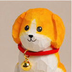 Wood Carved Animal Orange & White Puppy w/ Bell