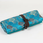 Jewelry Roll Sea Shell Brocade Teal & Copper