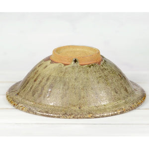 Glass Accent Stoneware Bowl 14" Green / Copper