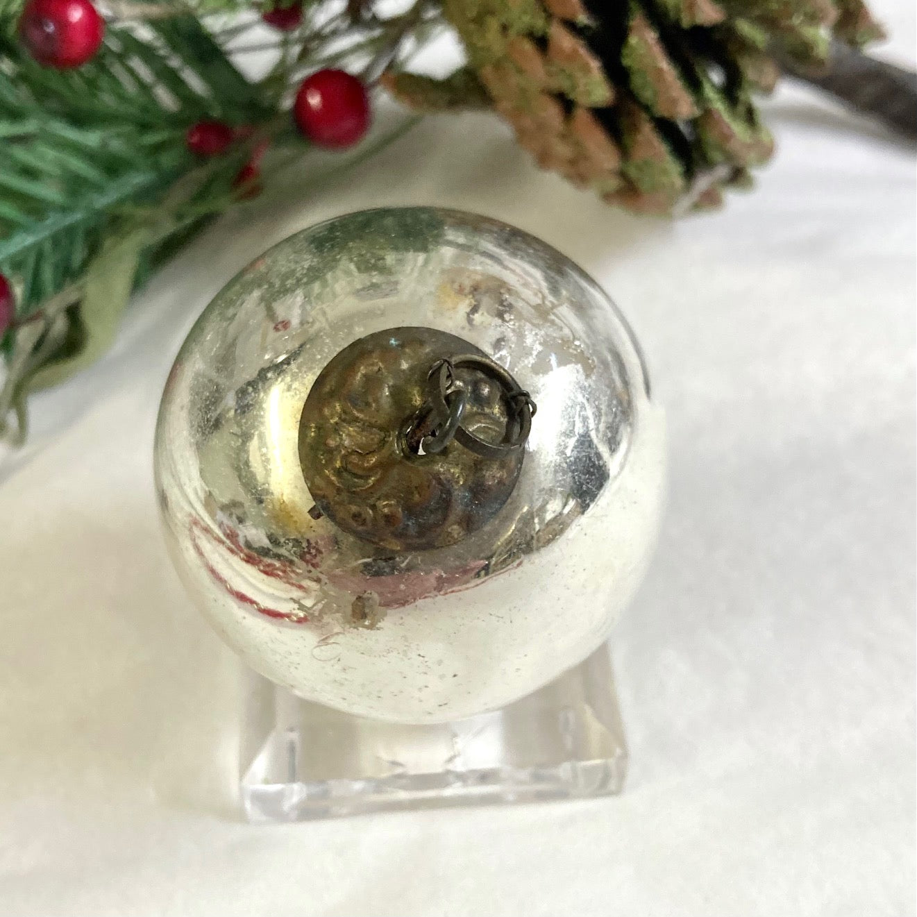 Antique German Silver Kugel Christmas Ornament 1 3/4"